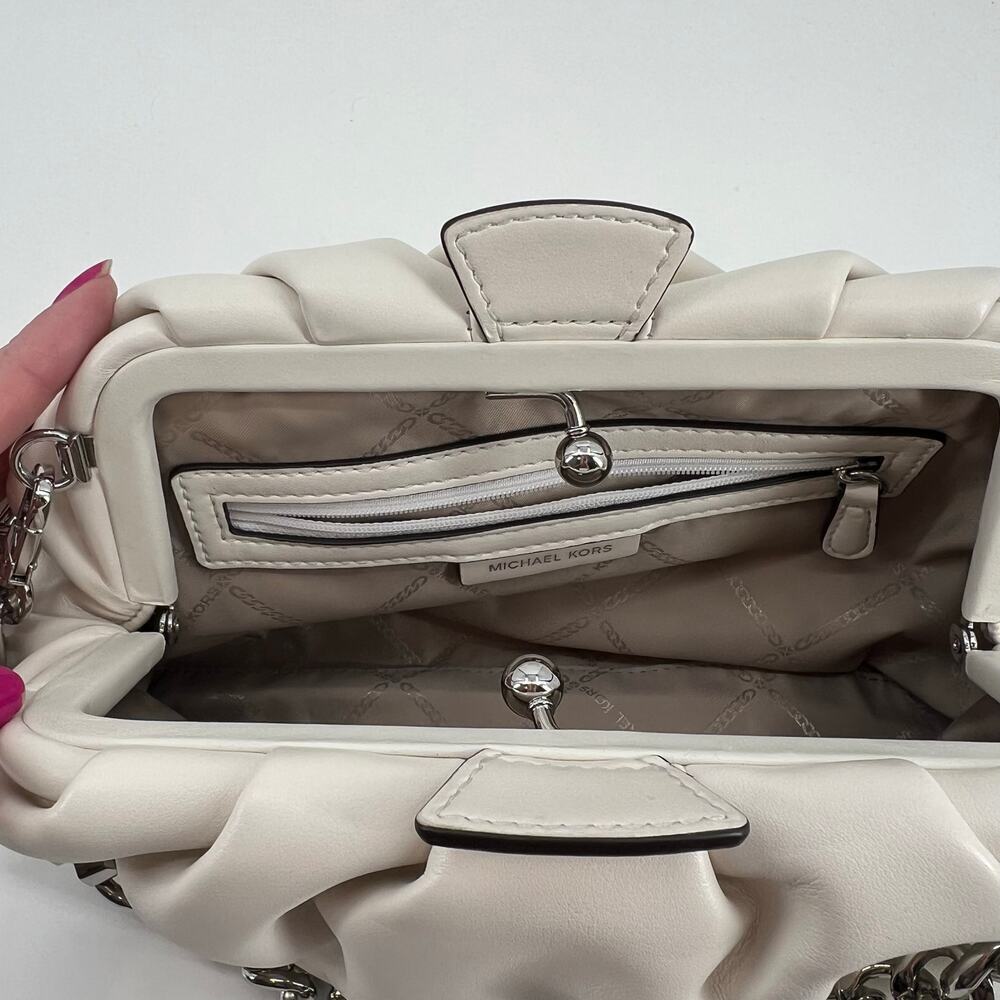 Michael Kors Nola Small Crossbody Bag white silver hardware clasp travel - Picture 5 of 9